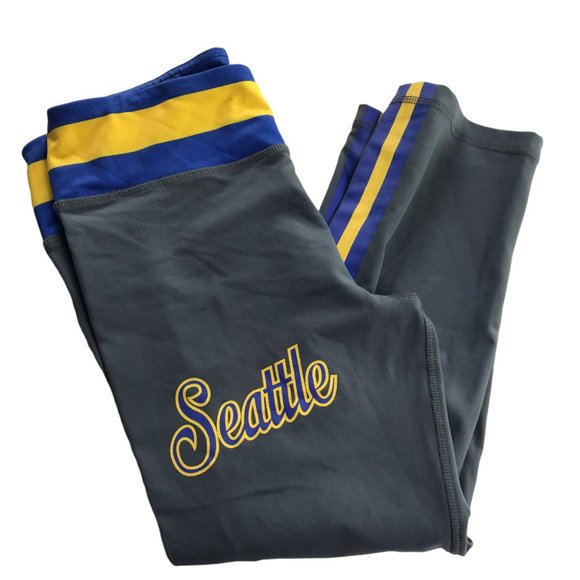 Seattle Mariner's Leggings Crop Spandex Gray Yellow Blue Stripes Elastic Small - Picture 1 of 13